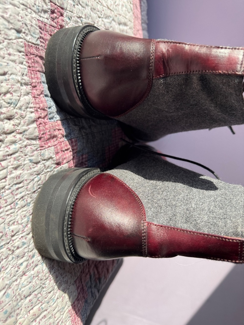 Taft Gray Wool and Burgundy Leather Cap-Toe Chukka Boots - Picture 7 of 10